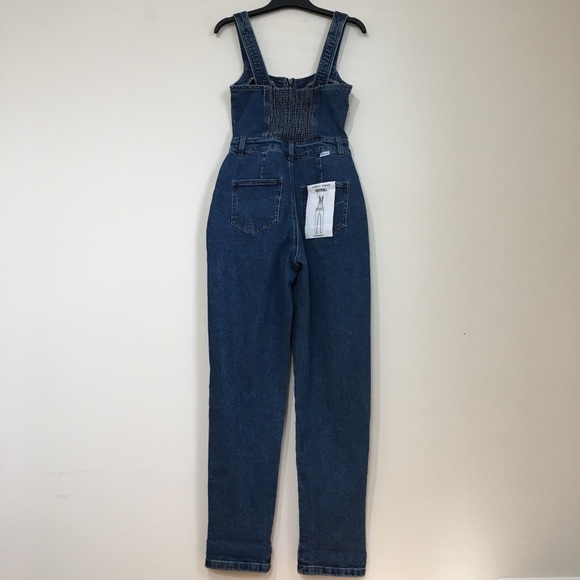 Almost Famous Denim Blue High Rise Straight Leg Zip Up Front Overalls - Picture 4 of 16